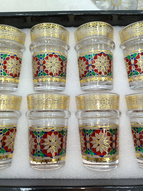 طقم أكواب شاي الزليج - 12 قطعة بثلاث الوان مختلفة